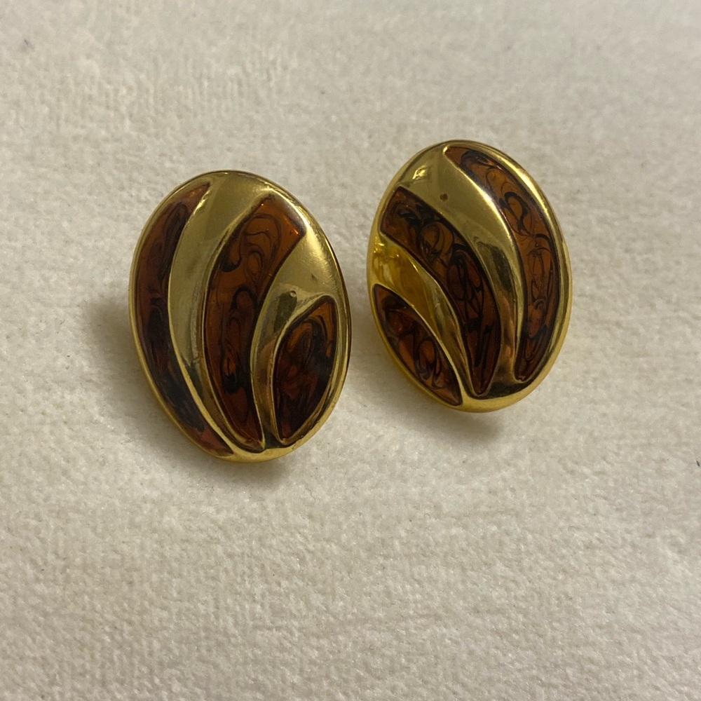 Napier Gold and Brown Oval Earrings